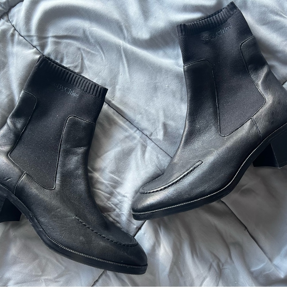 See by Chloe Wendy stretch-knit leather Chelsea boots size 42